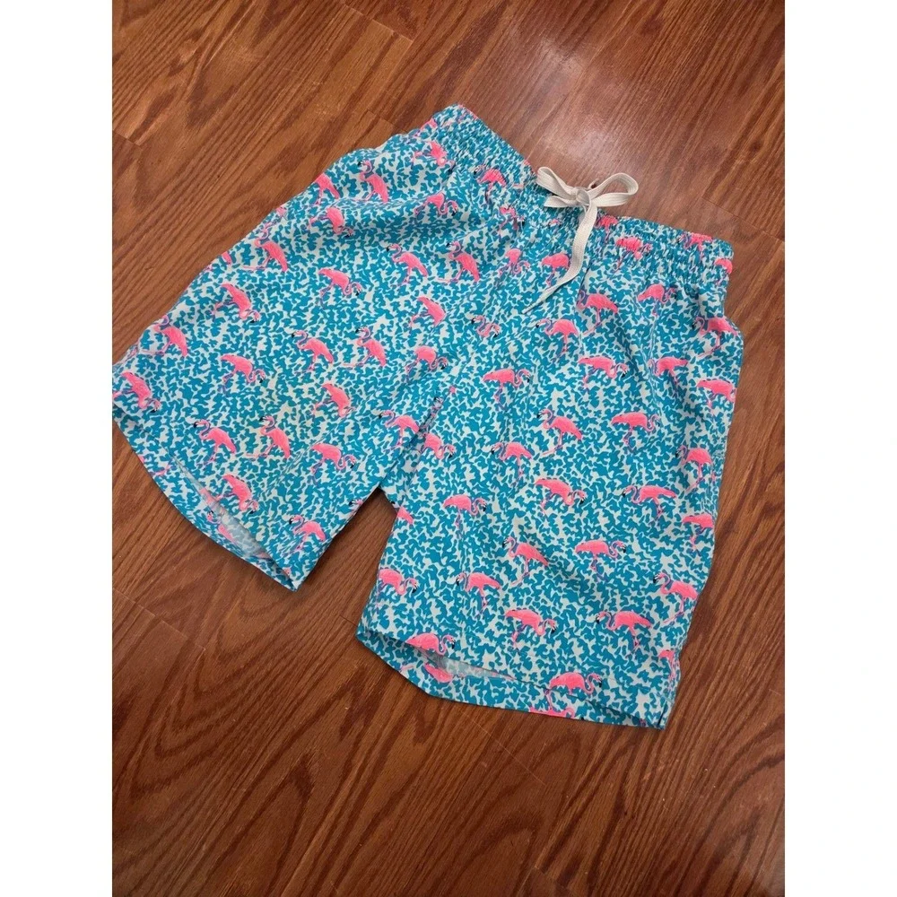 Chubbies Mens Flamingo Print Swim Trunks Blue Pink Mesh Lined 7 In Inseam Small
